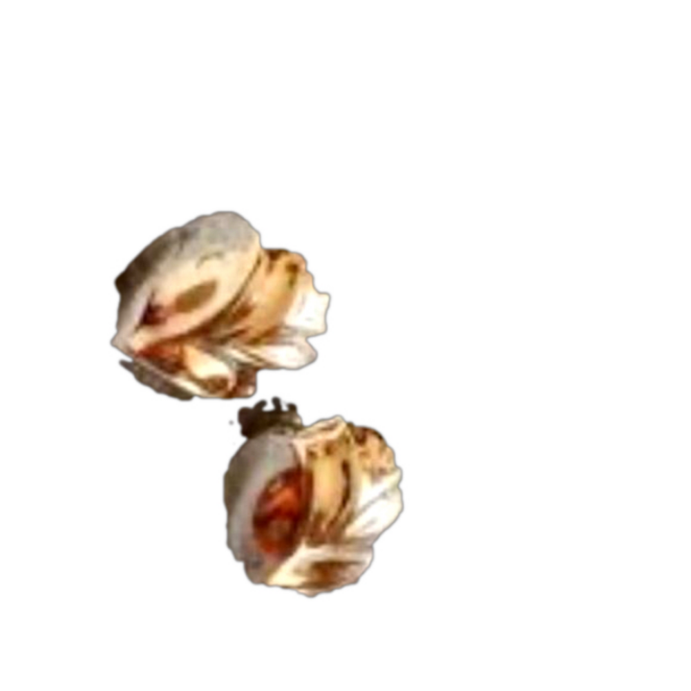 VINTAGE RICHELIEU EARRINGS Designer Signed Silver Tone stud Rose shaped